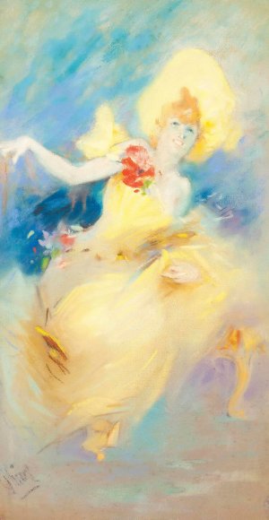 A Dancing Girl by Jules Cheret Oil Painting