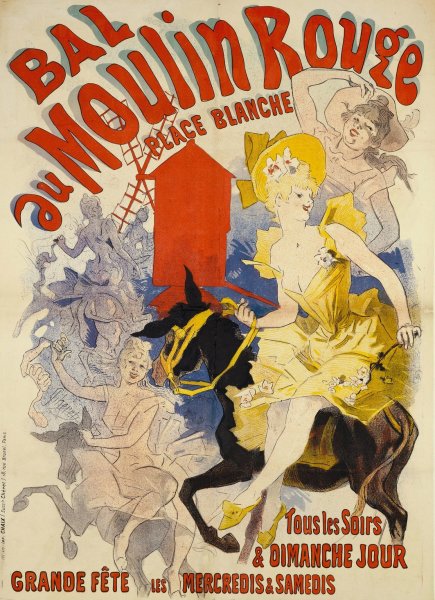 Bal Au Moulin Rouge Place Blanche  by Jules Cheret - Hand-Painted Oil Painting Reproduction