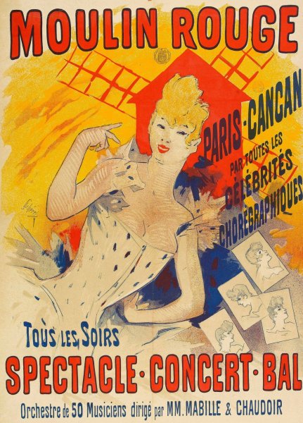 Moulin Rouge, Paris-Cancan  by Jules Cheret - Hand-Painted Oil Painting Reproduction