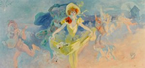 Pierrot et Columbine by Jules Cheret Oil Painting