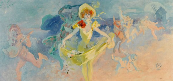 Pierrot et Columbine  by Jules Cheret - Hand-Painted Oil Painting Reproduction