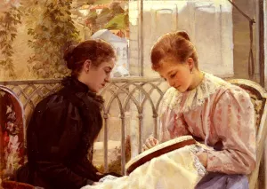 Couseuses Oil painting by Gustave Krabansky