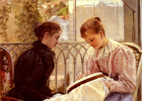 Main Product Photo of Couseuses Painting by Gustave Krabansky