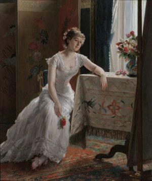 Girl With A Rose by Gustave Leonard De Jonghe Oil Painting