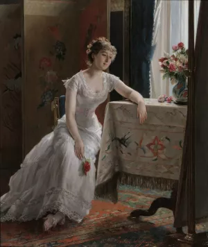 Girl With A Rose Oil painting by Gustave Leonard De Jonghe