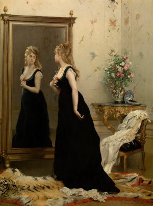 In Front of the Mirror by Gustave Leonard De Jonghe Oil Painting