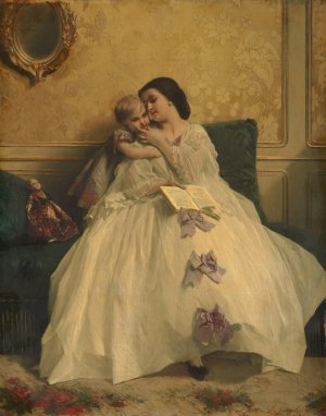 Mother and child by Gustave Leonard De Jonghe Oil Painting