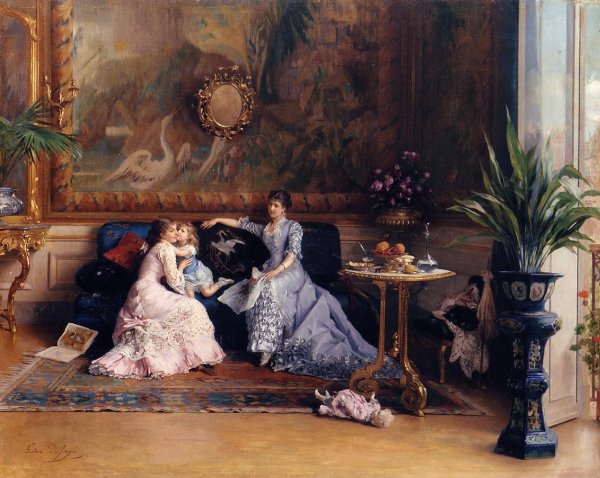 The Afternoon Visit by Gustave-Leonard De Jonghe - Hand-Painted Oil Painting Reproduction