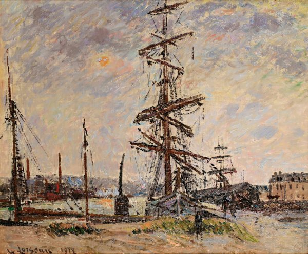 Bateaux a Quai Au Havre  by Gustave Loiseau - Hand-Painted Oil Painting Reproduction