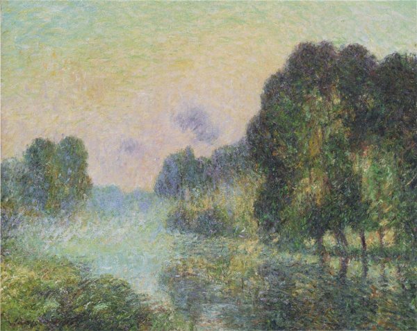By the Eure River - Fog Effect by Gustave Loiseau - Hand-Painted Oil Painting Reproduction