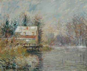 Maison Au Bord De L'eau, Effet De Neige by Gustave Loiseau Oil Painting