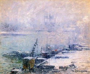 The Pont Henri IV - Notre Dame de Paris in the Snow by Gustave Loiseau Oil Painting