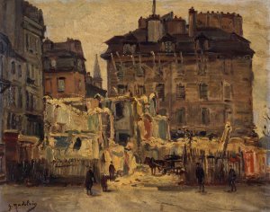 Demolition de la rue de l'Hotel-de-Ville, angle de la rue des Nonnains-d'Hyeres by Gustave Madelain Oil Painting