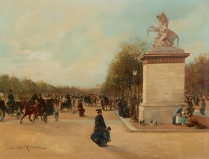 The Champs elysees With The Tuileries And The Arc De Triumphe In The Distance by Gustave Maincent Oil Painting