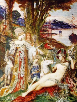 Unicorns painting by Gustave Moreau