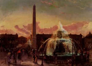 Place De La Concorde, Paris Oil painting by Gustave Pope