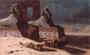 Lions et Sphinx by Gustave Wertheimer Oil Painting