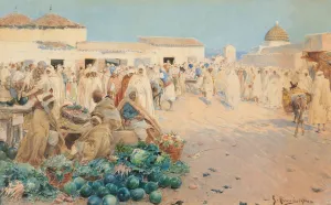 A busy market, North Africa by Gustavo Simoni Oil Painting