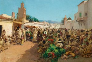 A Market Scene in Tlemcen, Algeria Oil painting by Gustavo Simoni