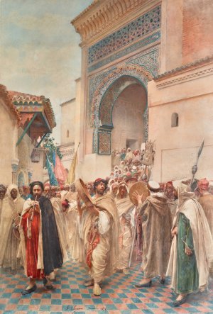 Celebration Outside The mosque Of Sidi Boumediene, tlemcen by Gustavo Simoni Oil Painting
