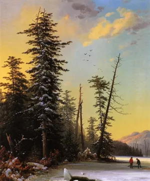Winter Evening on a Lake at the Pine Swamp by Gustavus Johann Grunewald - Oil Painting Reproduction