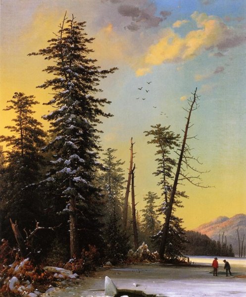 Main Product Photo of Winter Evening on a Lake at the Pine Swamp Painting by Gustavus Johann Grunewald