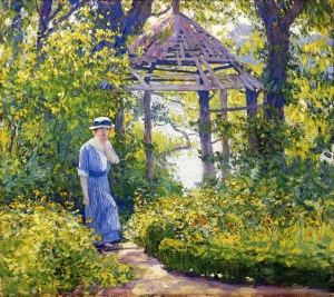 Girl in a Wickford Garden, New England by Guy Orlando Rose - Oil Painting Reproduction