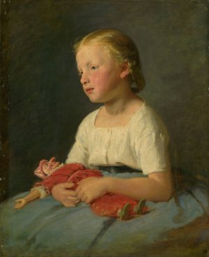 Little Girl with a Doll by Gyula Benczur Oil Painting
