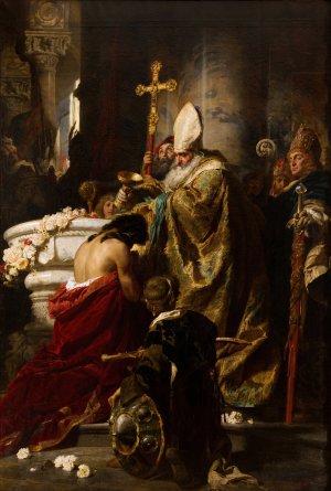 The Baptism of Vajk by Gyula Benczur Oil Painting