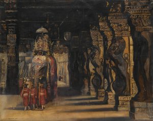 Indian procession with elephant by Gyula Tornai Oil Painting