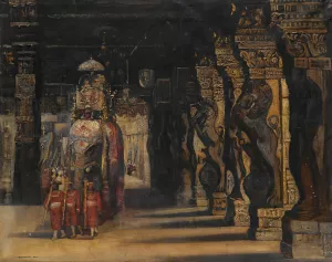 Indian procession with elephant by Gyula Tornai Oil Painting