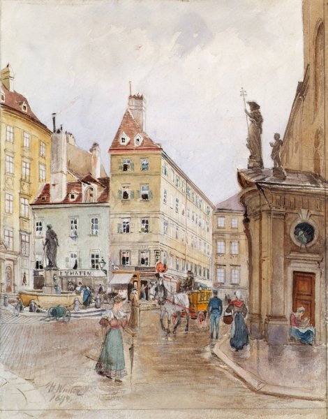 Der Franziskanerplatz in Wien  by H. Winter - Hand-Painted Oil Painting Reproduction