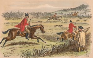 Fox-Hunting Sketches; No. 6. Over the Hills and Far away. Yokel by Hablot Knight Browne Oil Painting