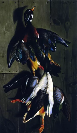 Hanging Game: Wood Duck and Mallard Oil painting by Hal Alexander Courtney Morrison
