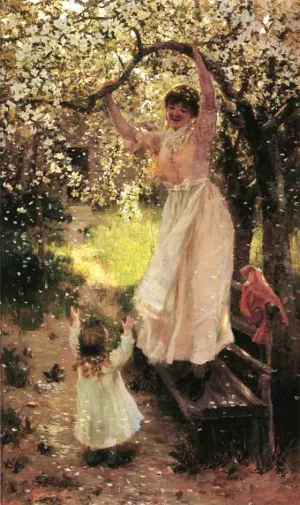 Falling Apple Blossoms by Hamilton Hamilton - Oil Painting Reproduction
