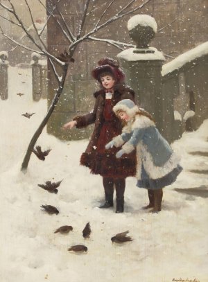 Feeding the Birds by Hamilton Hamilton Oil Painting