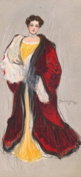 Woman with yellow dress and red coat by Hamilton King Oil Painting