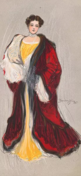 Woman with yellow dress and red coat by Hamilton King Oil Painting