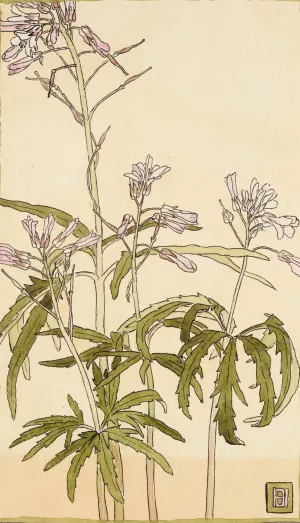 Pink Flowers with Spiky Green Leaves by Hannah Borger Overbeck Oil Painting