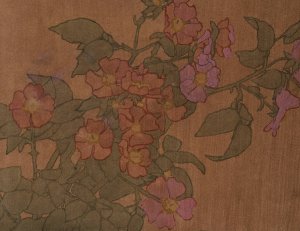 Pink Roses on Terracotta Color Ground by Hannah Borger Overbeck Oil Painting