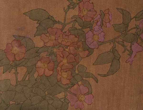Main Product Photo of Pink Roses on Terracotta Color Ground  Painting by Hannah Borger Overbeck