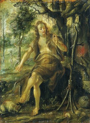 Eve Spinning by Hans Ammon Oil Painting