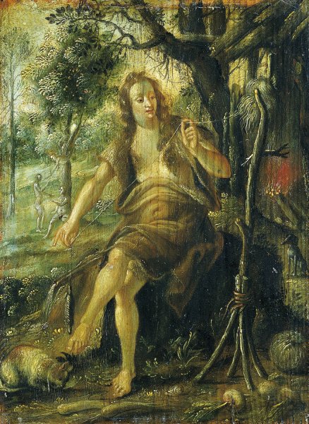 Eve Spinning  by Hans Ammon - Hand-Painted Oil Painting Reproduction