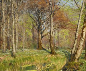 Born i forarsskoven. Anemonerne er sprunget ud by Hans Andersen Brendekilde Oil Painting