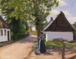 Danische Dorfstrase mit Bauerin und Milchmann by Hans Andersen Brendekilde Oil Painting