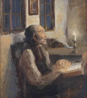 Den gamle mand ved spedelyset by Hans Andersen Brendekilde Oil Painting