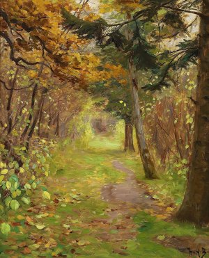 Efterarsdag i skoven by Hans Andersen Brendekilde Oil Painting
