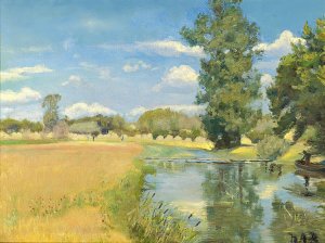 Flod gennem hostlandskab, sommer by Hans Andersen Brendekilde Oil Painting