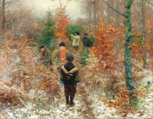 Juletraesfaeldning by Hans Andersen Brendekilde Oil Painting