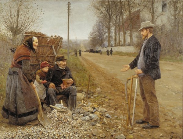People by a Road  by Hans Andersen Brendekilde - Hand-Painted Oil Painting Reproduction